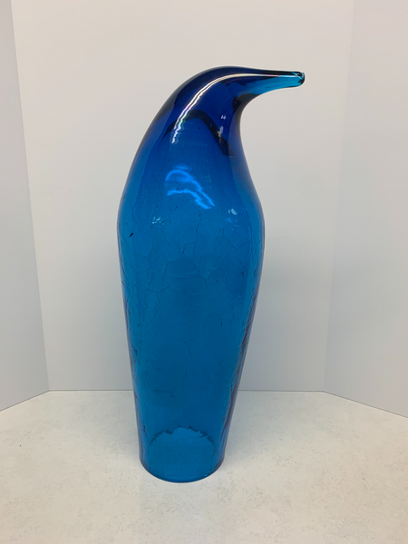 Blenko Glass Crackle Penguin #8020-L - Turquoise